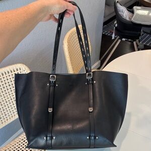 Rag & Bone Black Leather Tote with silver Strap Details